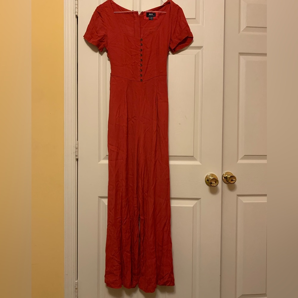 Raspberry red full length jumpsuit. Size 6